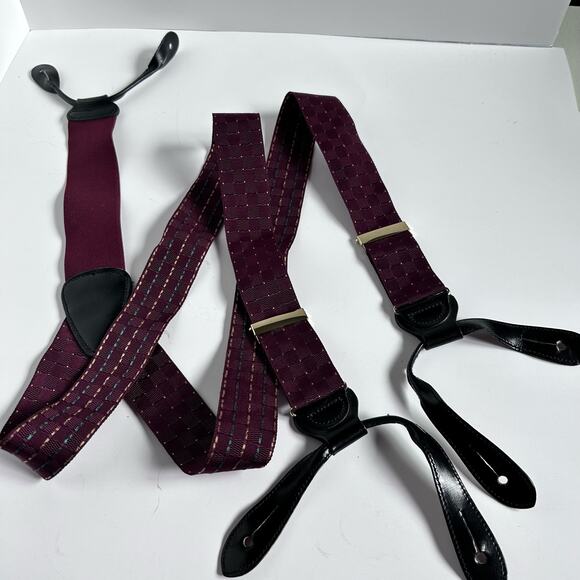Trafalgar Suspenders Maroon Gold Grosgrain Lightweight Brass Made in England - Picture 1 of 8